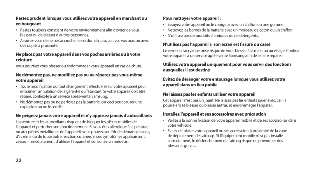 Samsung GT-N8020EAASFR manual Pour nettoyer votre appareil , ’utilisez pas l’appareil si son écran est fissuré ou cassé 